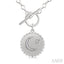 Silver Crescent Moon & Star Toggle Diamond Fashion Necklace