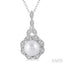 Silver Pearl & Halo Diamond Pendant