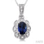 Silver Oval Shape Gemstone & Halo Diamond Pendant