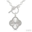 Silver Clover Fluted Toggle Diamond Fashion Necklace
