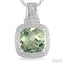 Silver Cushion Shape Gemstone & Diamond Pendant