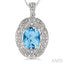Silver Oval Shape Gemstone & Diamond Pendant