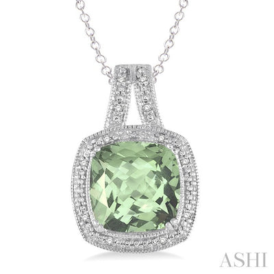 Silver Cushion Shape Gemstone & Diamond Pendant