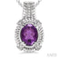 Silver Oval Shape Gemstone & Diamond Pendant