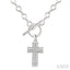 Silver Cross Toggle Diamond Fashion Necklace