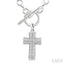 Silver Cross Toggle Diamond Fashion Necklace