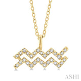 1/10 Ctw Aquarius Round Cut Diamond Zodiac Pendant With Chain in 10K Yellow Gold