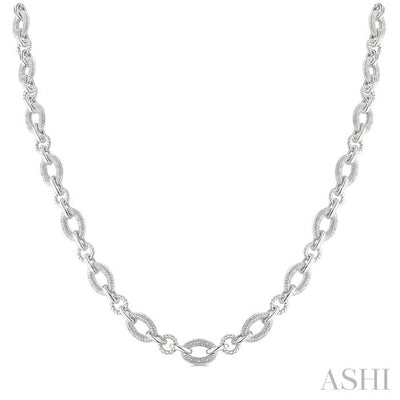 Silver Bold Oval Rope Link Diamond Necklace