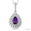 Silver Pear Shape Gemstone & Diamond Pendant