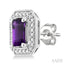 Silver Emerald Shape Gemstone & Diamond Earrings