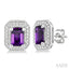 Silver Emerald Shape Gemstone & Diamond Earrings