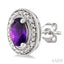 Silver Oval Shape Gemstone & Diamond Earrings