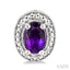 Silver Oval Shape Gemstone & Diamond Earrings