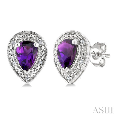 Silver Pear Shape Gemstone & Diamond Earrings