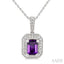 Silver Emerald Shape Gemstone & Diamond Pendant