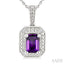 Silver Emerald Shape Gemstone & Diamond Pendant