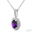 Silver Oval Shape Gemstone & Diamond Pendant