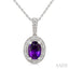 Silver Oval Shape Gemstone & Diamond Pendant