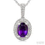 Silver Oval Shape Gemstone & Diamond Pendant