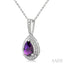 Silver Pear Shape Gemstone & Diamond Pendant