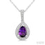 Silver Pear Shape Gemstone & Diamond Pendant