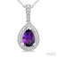 Silver Pear Shape Gemstone & Diamond Pendant