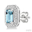 Silver Emerald Shape Gemstone & Diamond Earrings