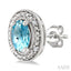 Silver Oval Shape Gemstone & Diamond Earrings