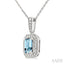 Silver Emerald Shape Gemstone & Diamond Pendant
