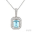 Silver Emerald Shape Gemstone & Diamond Pendant