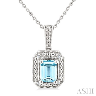 Silver Emerald Shape Gemstone & Diamond Pendant