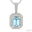 Silver Emerald Shape Gemstone & Diamond Pendant