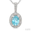 Silver Oval Shape Gemstone & Diamond Pendant