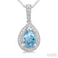 Silver Pear Shape Gemstone & Diamond Pendant