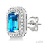 Silver Emerald Shape Gemstone & Diamond Earrings