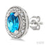 Silver Oval Shape Gemstone & Diamond Earrings