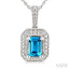 Silver Emerald Shape Gemstone & Diamond Pendant