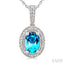 Silver Oval Shape Gemstone & Diamond Pendant