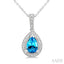 Silver Pear Shape Gemstone & Diamond Pendant