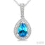 Silver Pear Shape Gemstone & Diamond Pendant