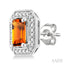 Silver Emerald Shape Gemstone & Diamond Earrings
