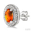Silver Oval Shape Gemstone & Diamond Earrings
