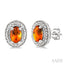 Silver Oval Shape Gemstone & Diamond Earrings