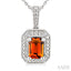 Silver Emerald Shape Gemstone & Diamond Pendant