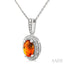 Silver Oval Shape Gemstone & Diamond Pendant