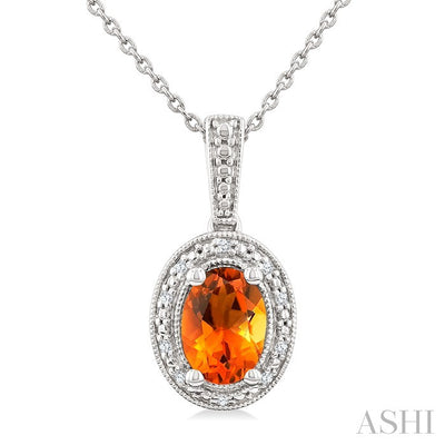 Silver Oval Shape Gemstone & Diamond Pendant