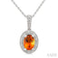 Silver Oval Shape Gemstone & Diamond Pendant