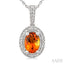 Silver Oval Shape Gemstone & Diamond Pendant