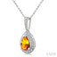 Silver Pear Shape Gemstone & Diamond Pendant
