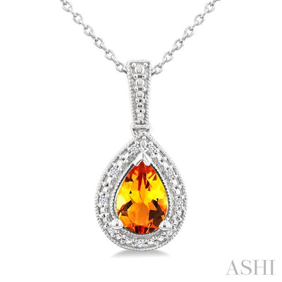 Silver Pear Shape Gemstone & Diamond Pendant